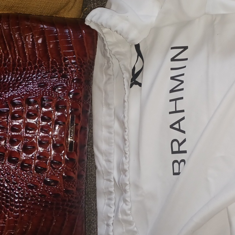 Brahmin Burgundy Croc-Embossed Leather Tote - Picture 2 of 5